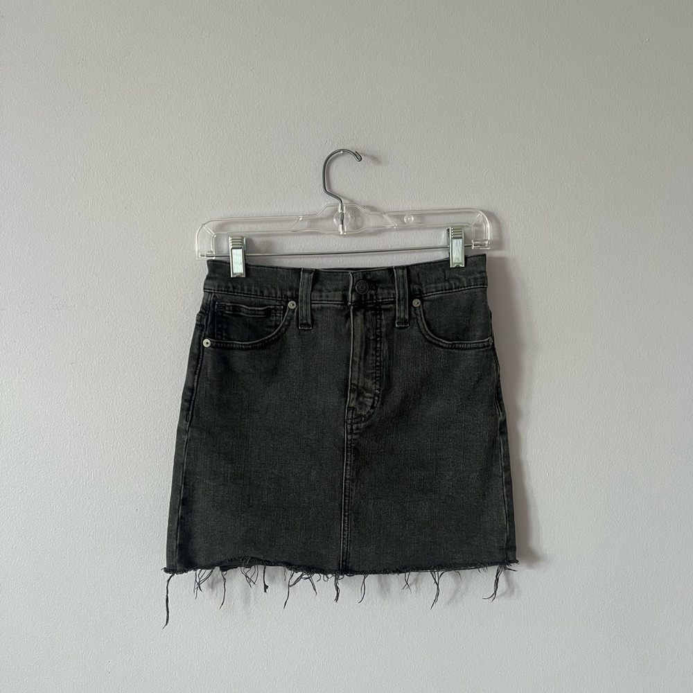 Madewell Distressed Black Denim Mini Skirt